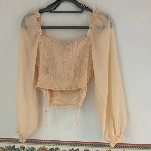 Papaya Corset Style Crop Top w/Long Puff Sleeves, Size S, Nude, NWT - Picture 2 of 7